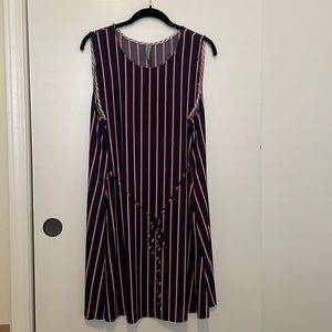 HoneyMe Curvy: Navy Blue with Thin Red and White Stripe Tank Dress (XL)
